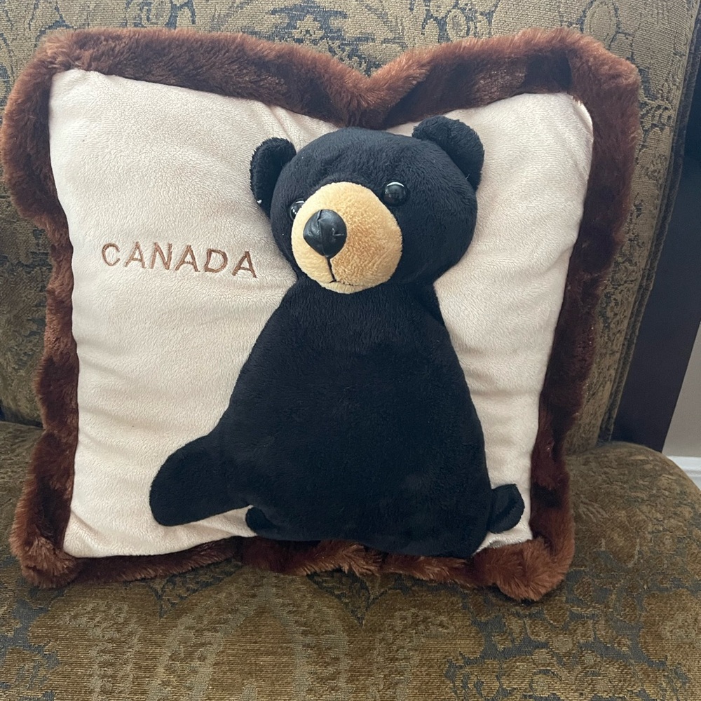 Black Bear Pillow with Brown Trim
